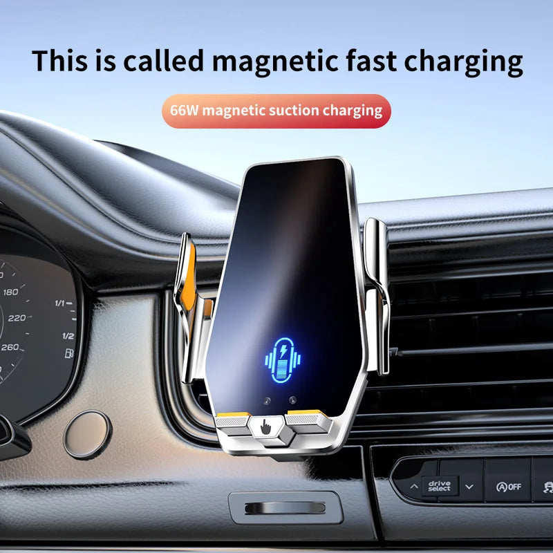 "Magnetic Car Mount with Fast Wireless Charging – 66W Phone Holder for Safe Driving"