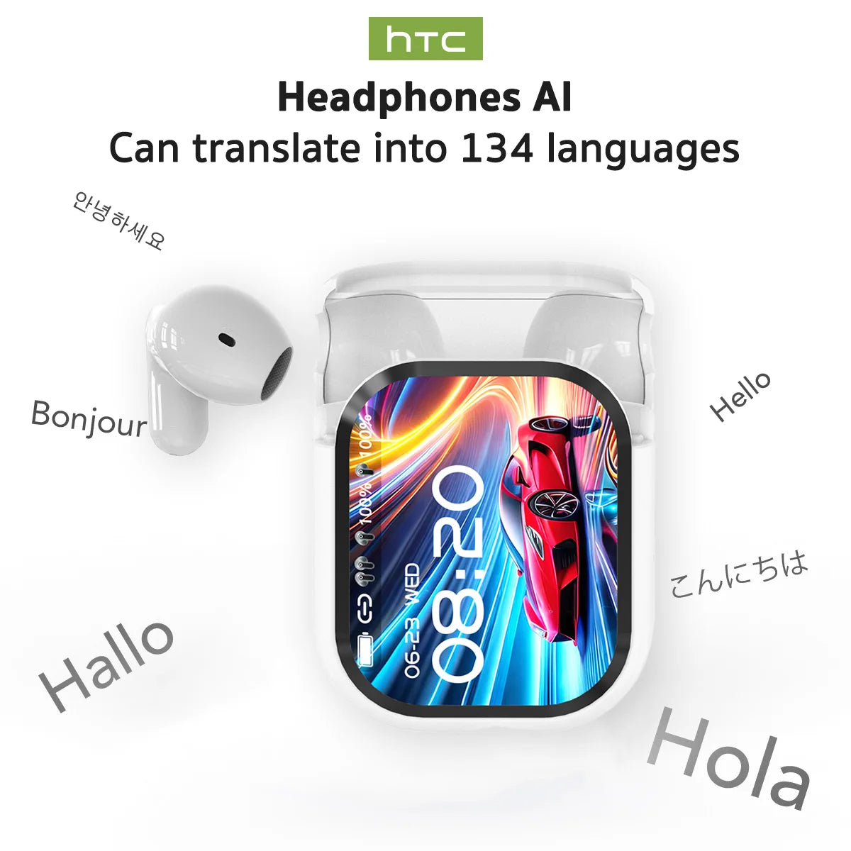 Ultra HD Sound HTC NE20 Wireless Earbuds – Bluetooth V6 Sports Headphones with AI Translator"