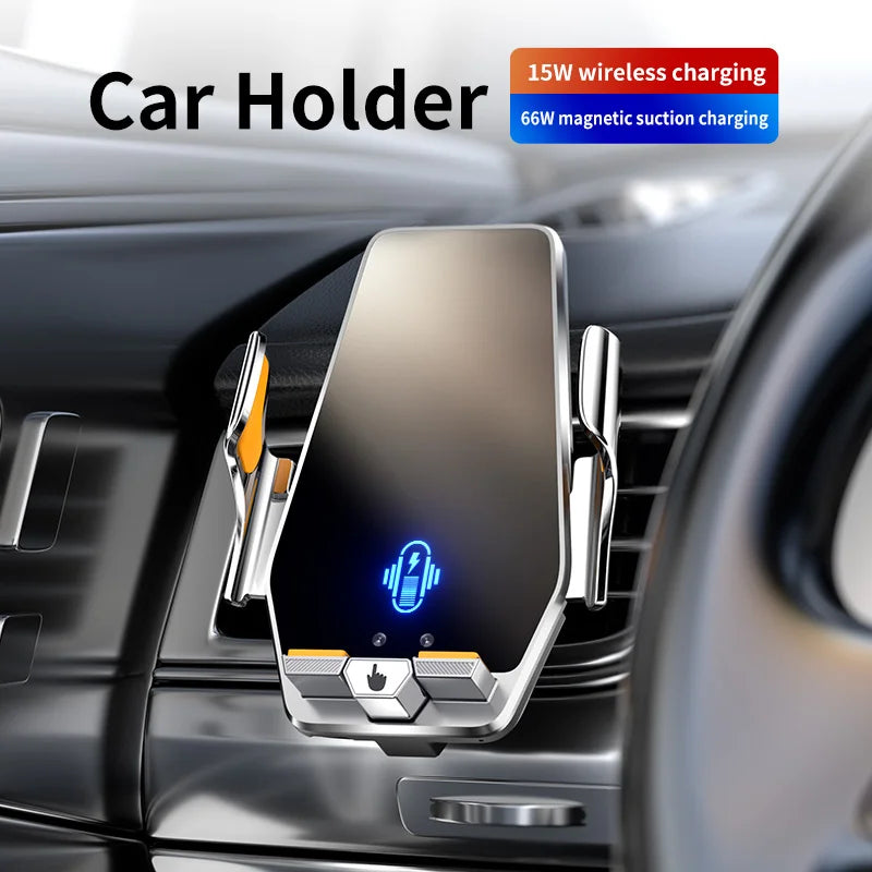 "Magnetic Car Mount with Fast Wireless Charging – 66W Phone Holder for Safe Driving"