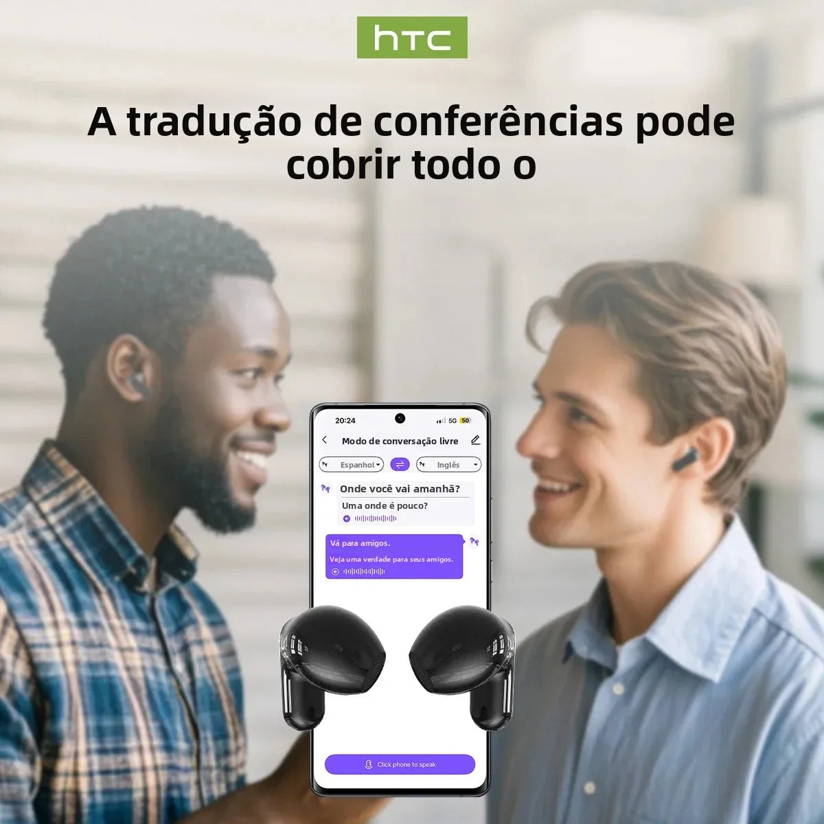 Ultra HD Sound HTC NE20 Wireless Earbuds – Bluetooth V6 Sports Headphones with AI Translator"