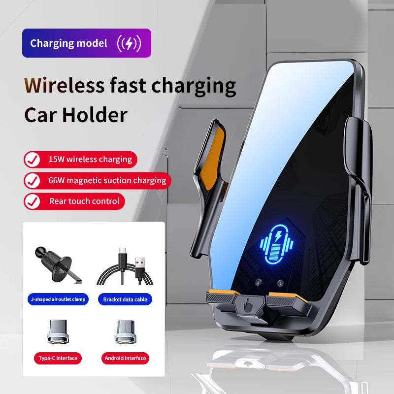 "Magnetic Car Mount with Fast Wireless Charging – 66W Phone Holder for Safe Driving"