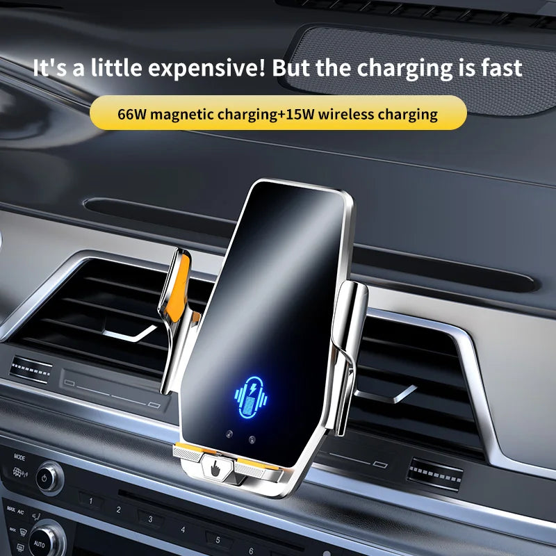 "Magnetic Car Mount with Fast Wireless Charging – 66W Phone Holder for Safe Driving"
