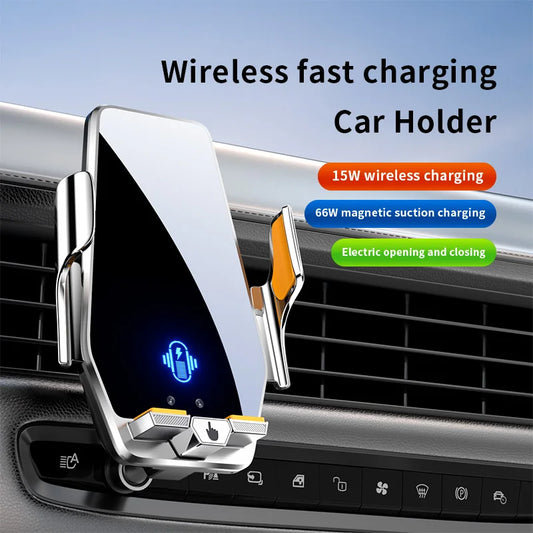 "Magnetic Car Mount with Fast Wireless Charging – 66W Phone Holder for Safe Driving"