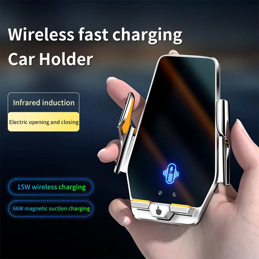 "Magnetic Car Mount with Fast Wireless Charging – 66W Phone Holder for Safe Driving"